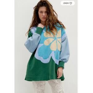 NEW Free People Green Blue Floral Oversized Sweatshirt